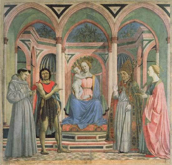 DOMENICO VENEZIANO Madonna and Child Enthroned with SS.Francis,john the Baptist,Zenobius,and Lucy oil painting image
